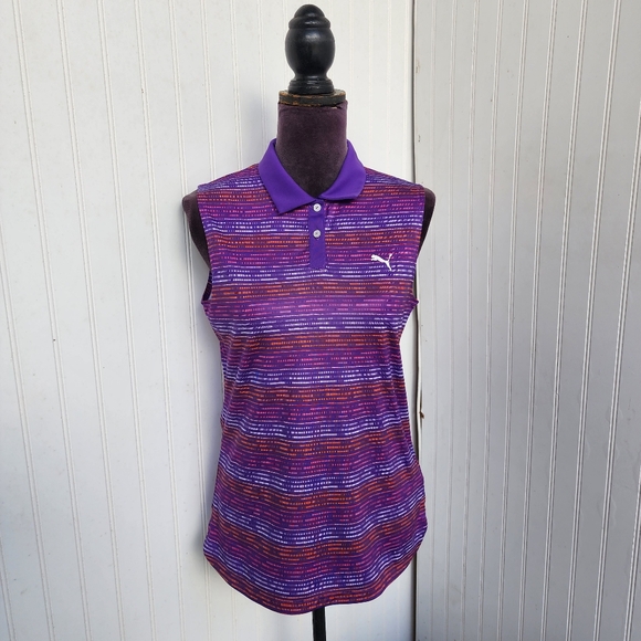 Puma Tops - Puma Golf Sleeveless Polo Shirt Purple Striped Athletic DryCELL Top Womens Sz M